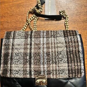 Michele Elegant Black and Brown Plaid Shoulder Bag Made in Italy,